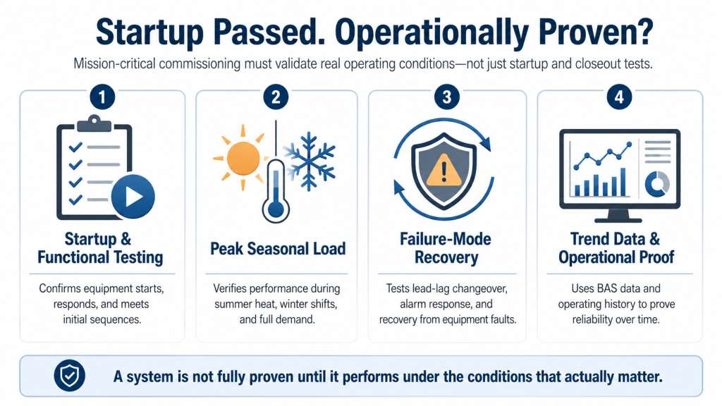 Mission-critical commissioning validation from startup through seasonal operating conditions