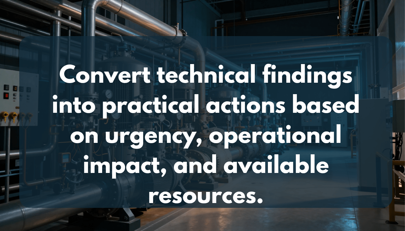 Cooling reliability findings organized into prioritized corrective actions